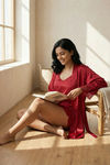 Zivame Luxe Satin 5 Pc Sleep Set - Scarlet Sag — thumbnail 5